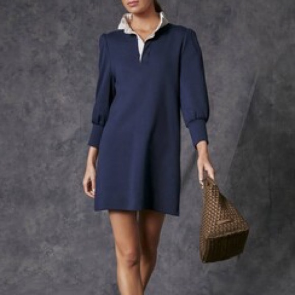♦️ Tuckernuck Pomander Place Navy Charlotte Terry Dress Size Small - Picture 6 of 11